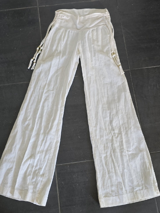 Guess Pants - Guess White Wide Leg Linen Top with Rouched Waistband